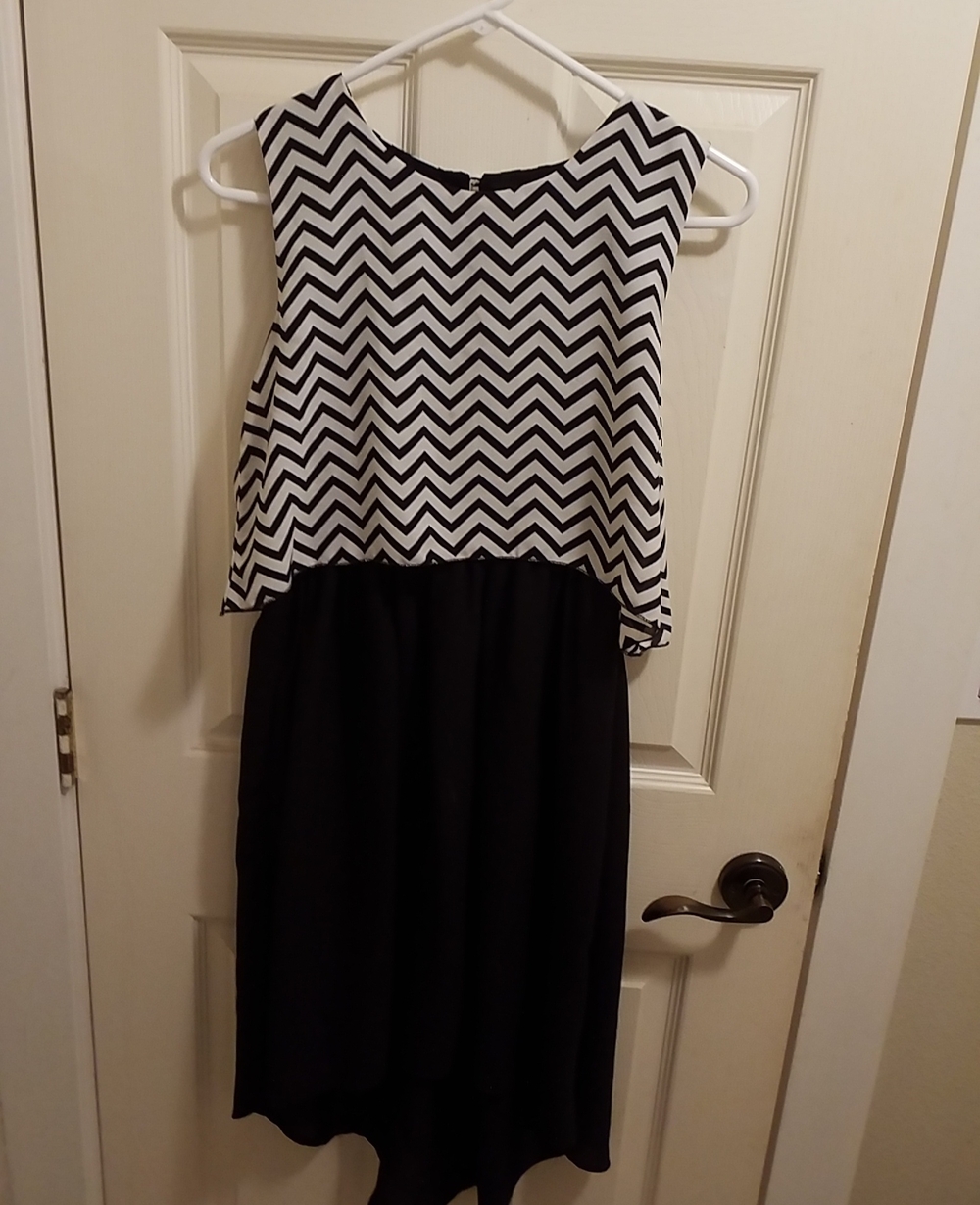 Black & White Chevron Overlay Formal Dress for Girls